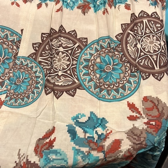 Loose fitting swing dress, turquoise, brown, cream - Picture 5 of 5